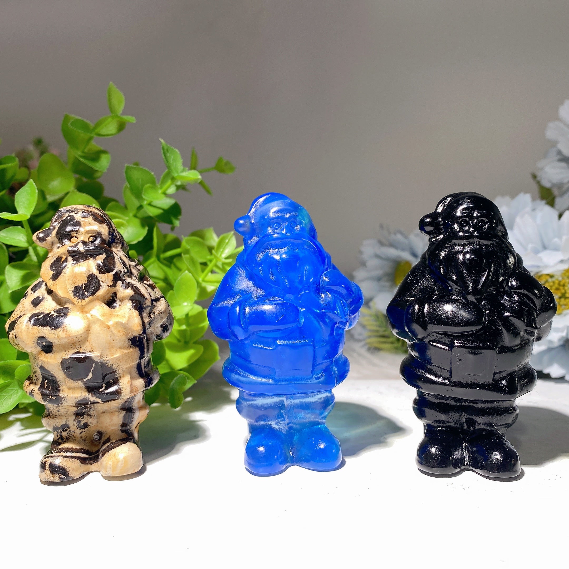 3" Mixed Crystal Santa Claus Figurine 150g Healing Carving