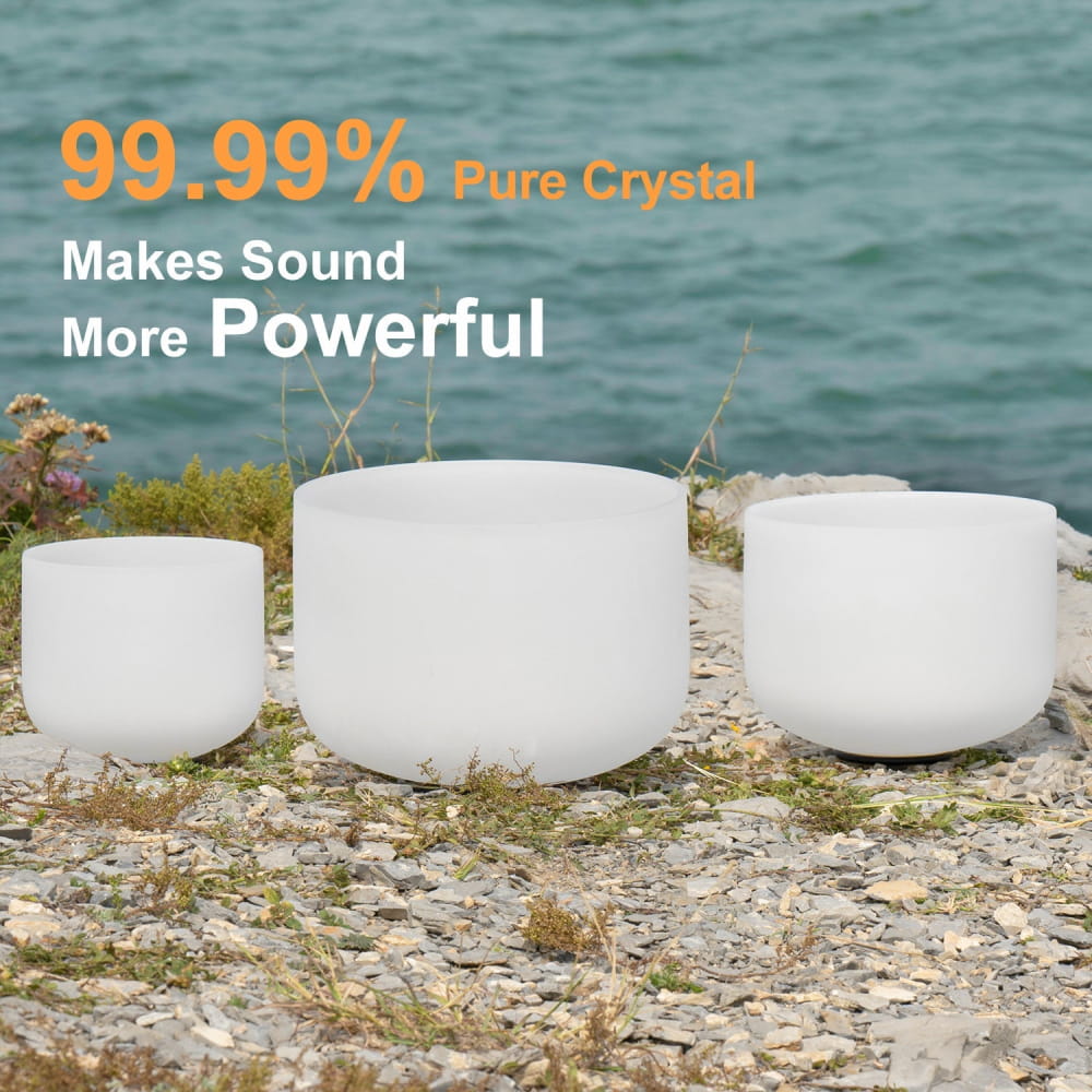 3 PCS 8’A 10’F 12’C Frosted Quartz Crystal Singing Bowl Set - 3 pcs white bowls - On sale