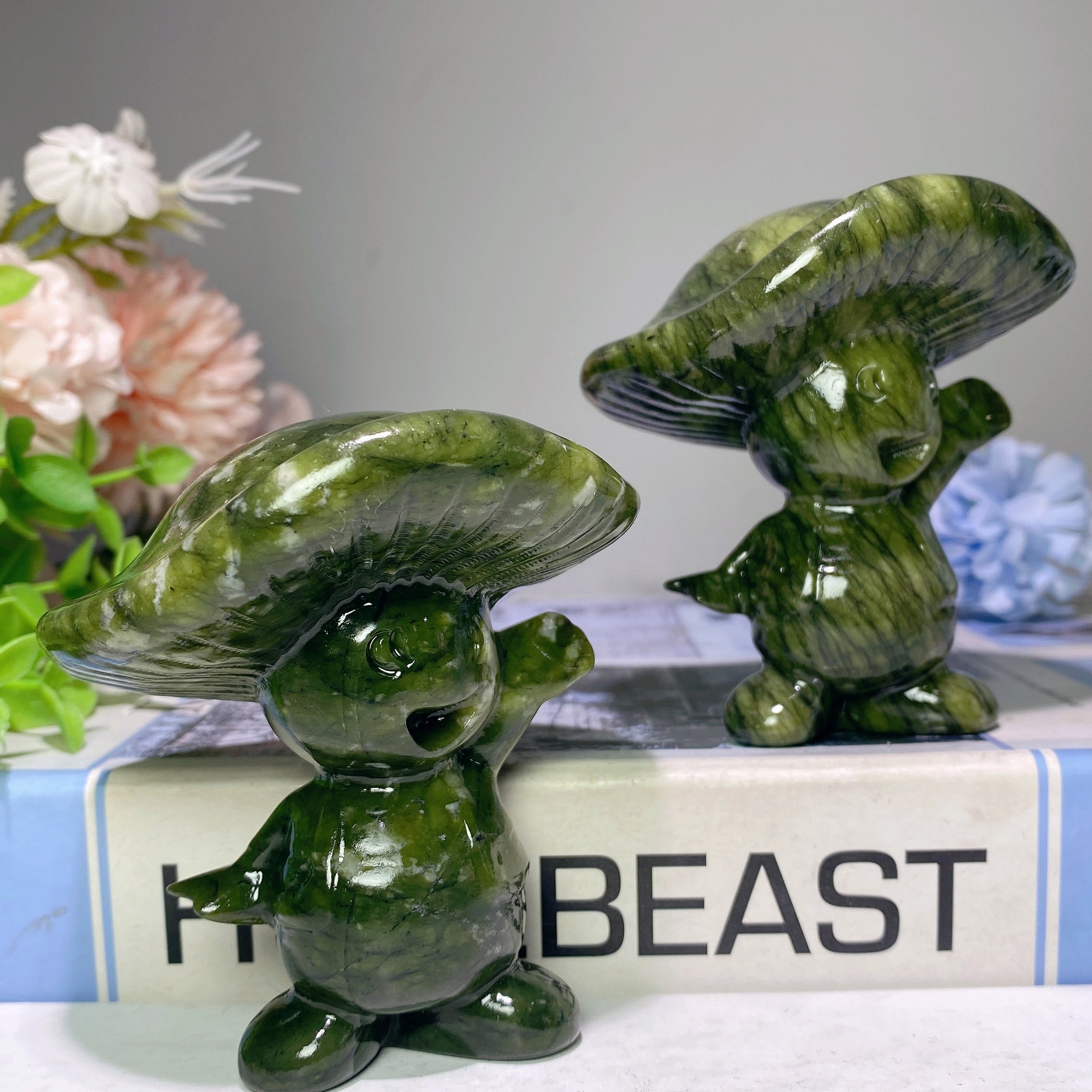 3" Serpentine Crystal Mushrooms Carvings for Healing