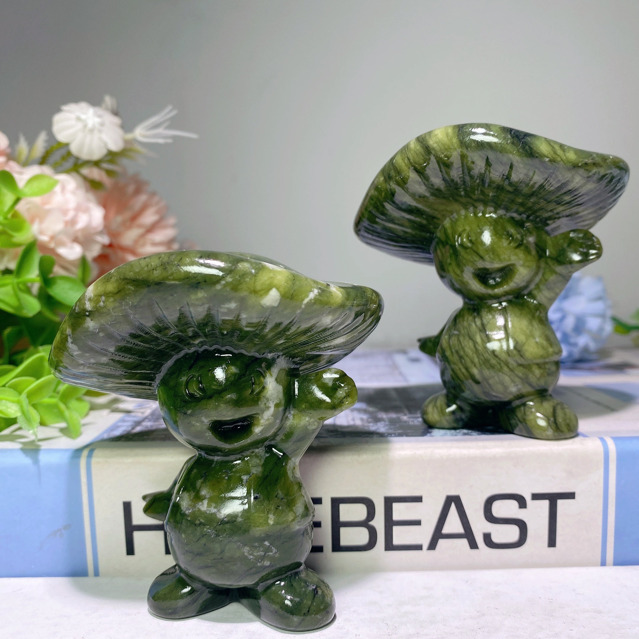 3" Serpentine Crystal Mushrooms Carvings for Healing