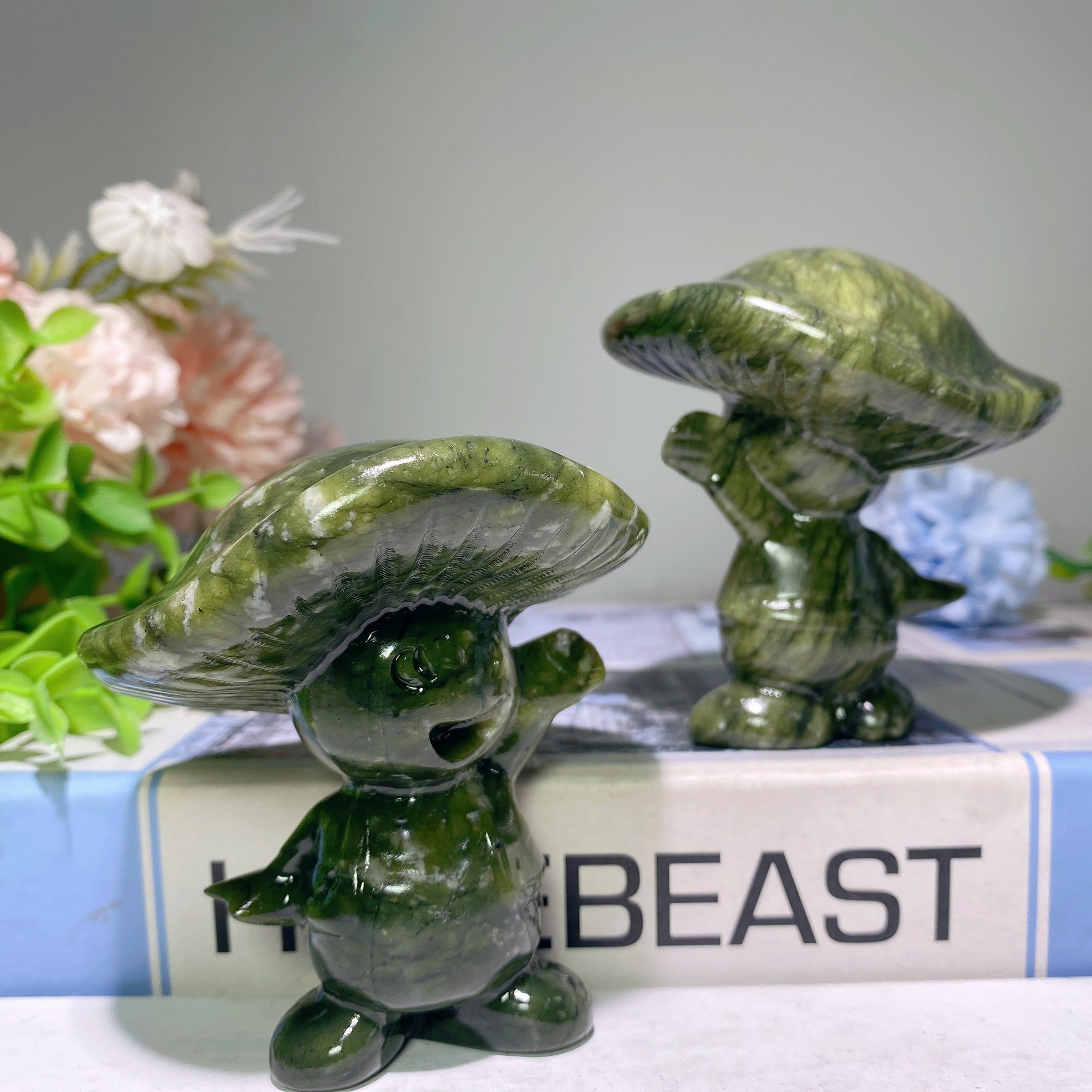3" Serpentine Crystal Mushrooms Carvings for Healing