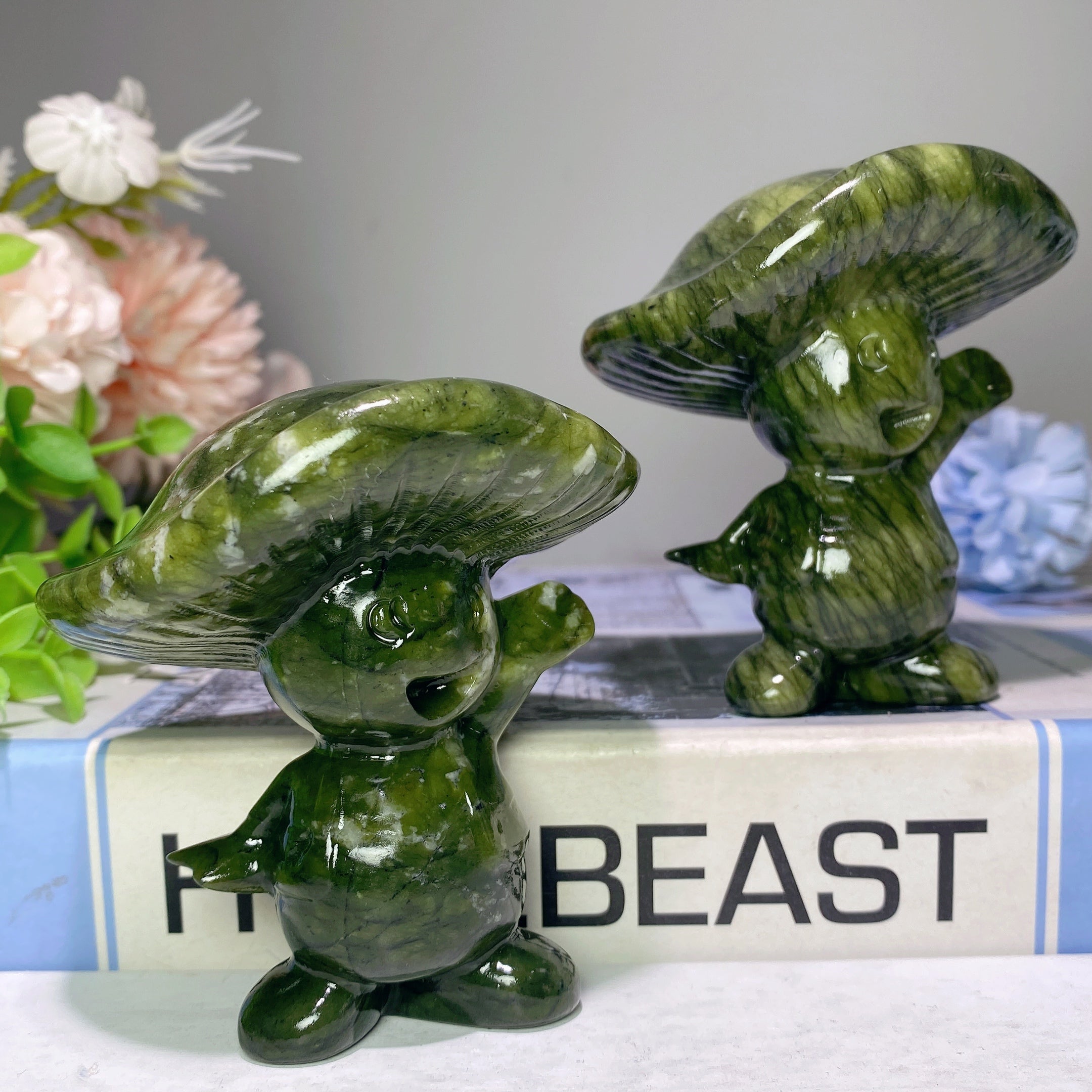 3" Serpentine Crystal Mushrooms Carvings for Healing