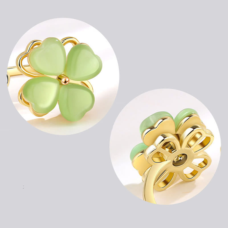 Cat's Eye Ring with Rotatable Four Leaf Clover Design