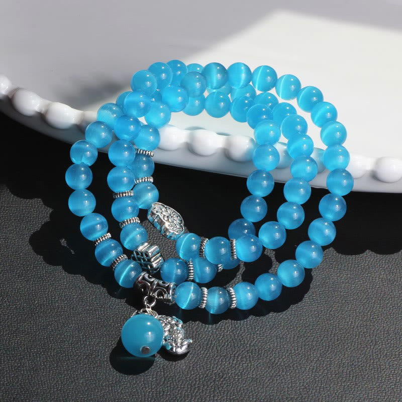 8mm Chrysoberyl Cat Eye PiXiu Triple Wrap Support Bracelet