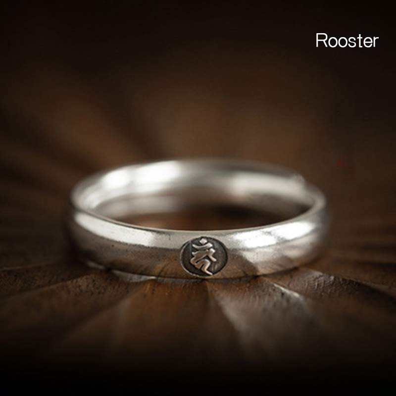 Adjustable 925 Sterling Silver Chinese Zodiac Blessing Ring