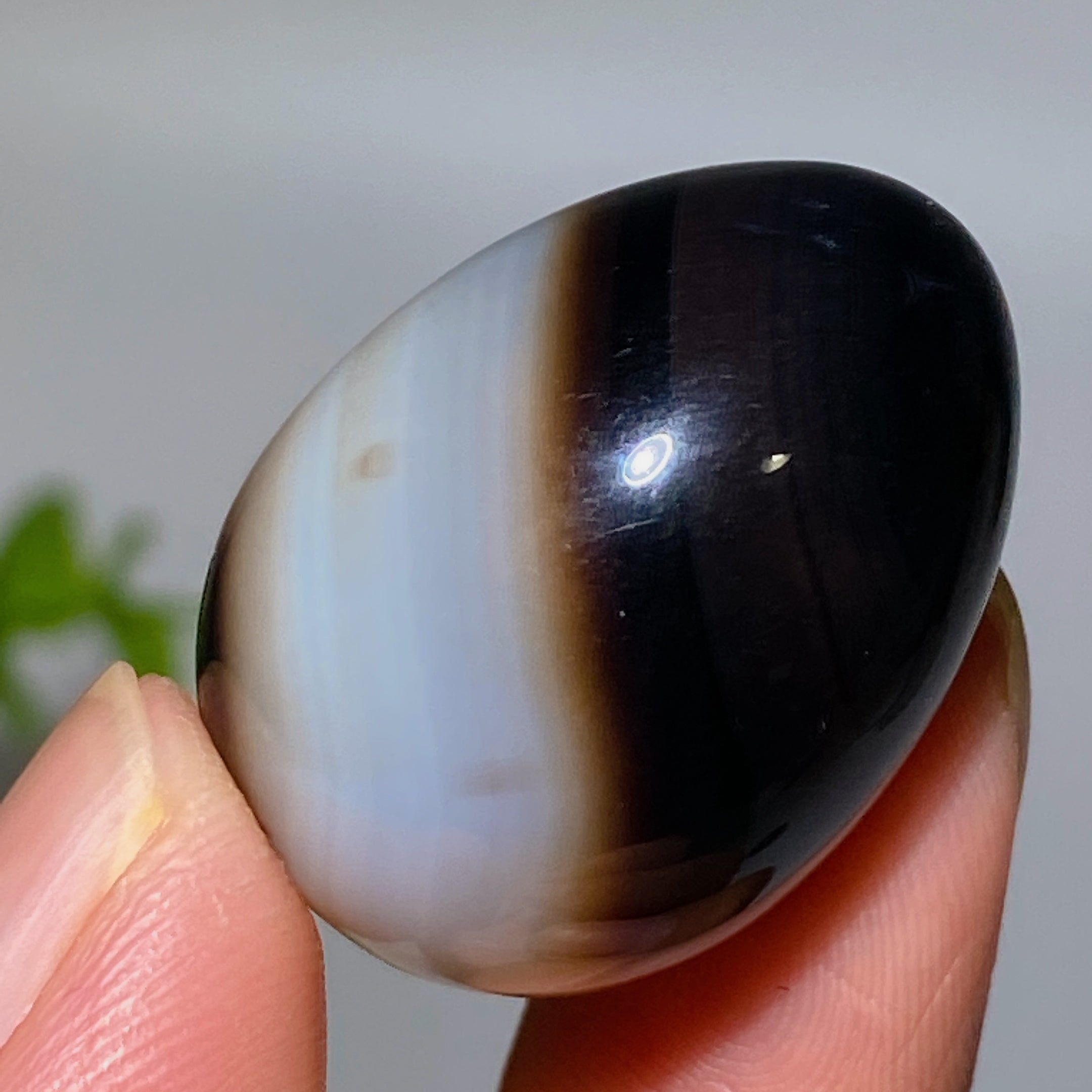 Oeuf en cristal d'agate noire à bandes de 30 mm pour la guérison et la méditation