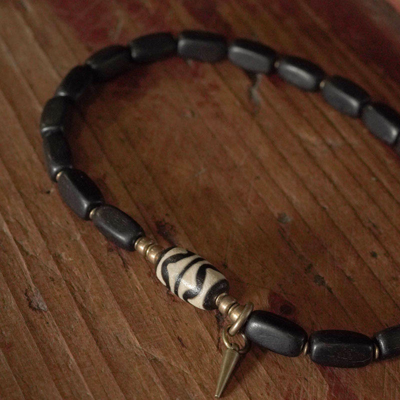 Ebony Wood Double Wrap Bracelet with Dzi Beads for Balance