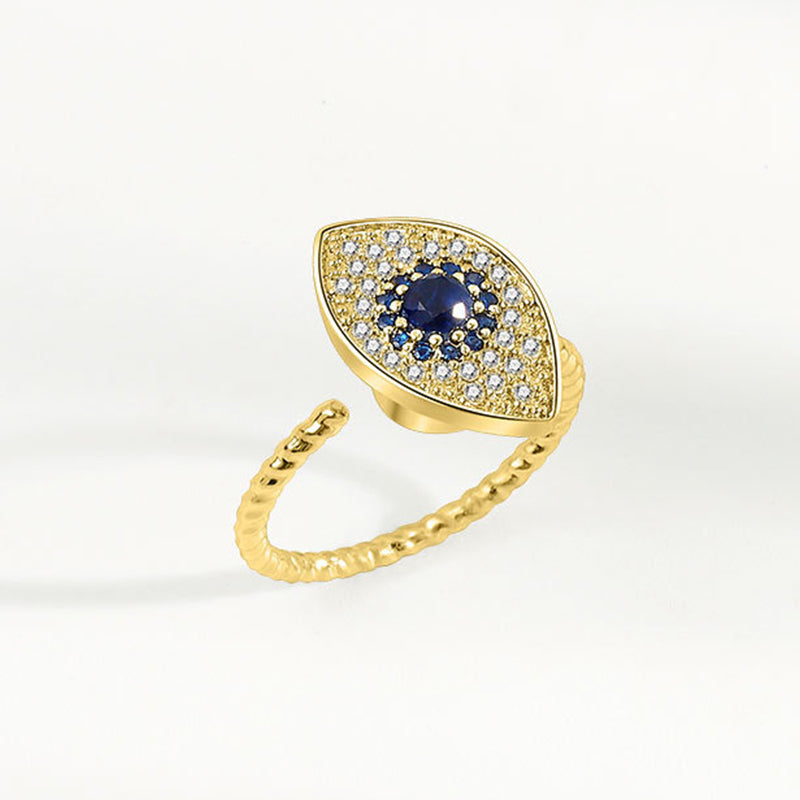 Adjustable 925 Sterling Silver Evil Eye Protection Ring