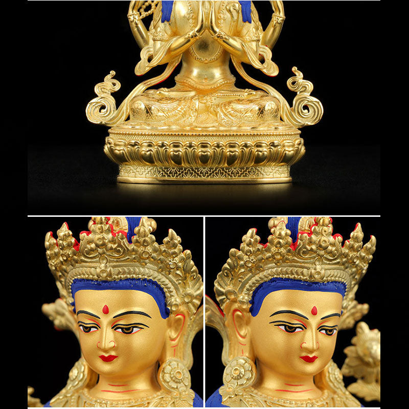 Chenrezig Copper Gold Plated Buddha Statue for Protection 5 Inch