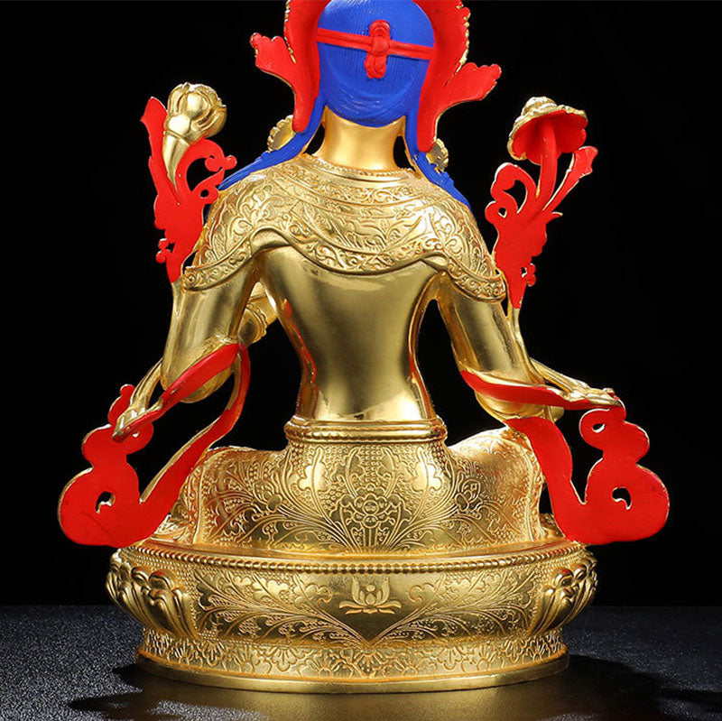 5 Inch Green Tara Protection Buddha Statue Copper Gold Plated