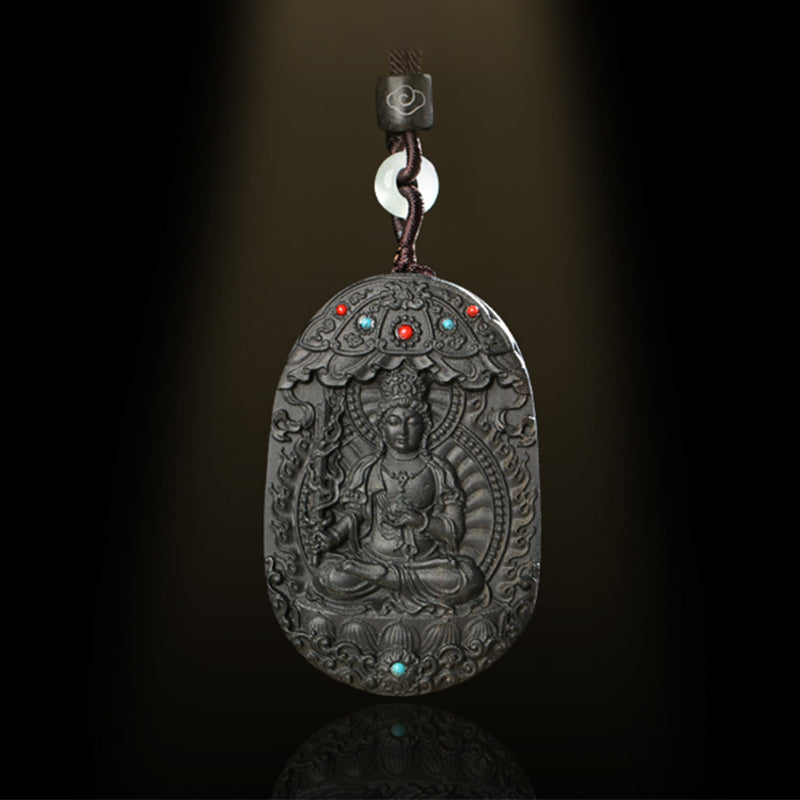 Collier en bois d'agar avec pendentif Om Mani Padme Hum et signe du zodiaque chinois