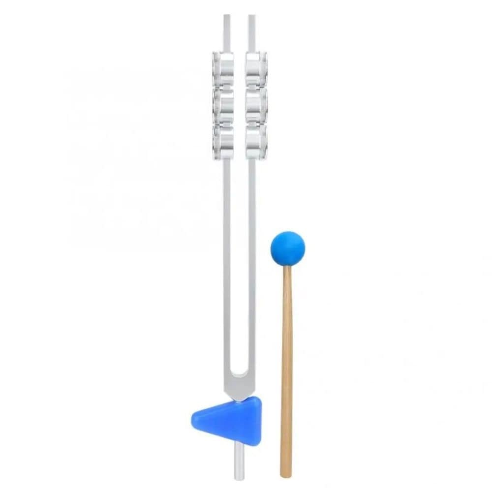 Tuning fork with blue rubber mallet for Deep Relaxation Therapy at 32 Hz