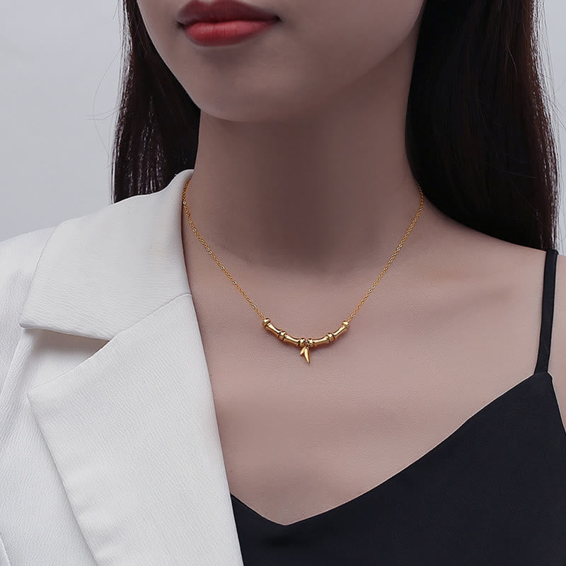 Golden Bamboo Pattern Titanium Steel Spiritual Necklace for Wealth