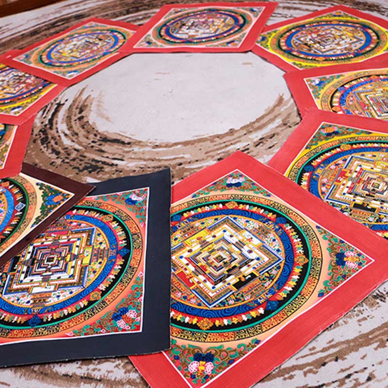 Tapisserie mandala tibétaine 32 cm | Art spirituel fait main