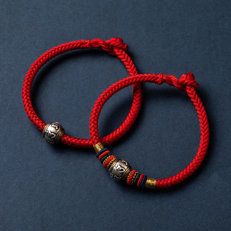 925 Sterling Silver Om Mani Padme Hum Braided Bracelet with King Kong Knot for Luck and Protection