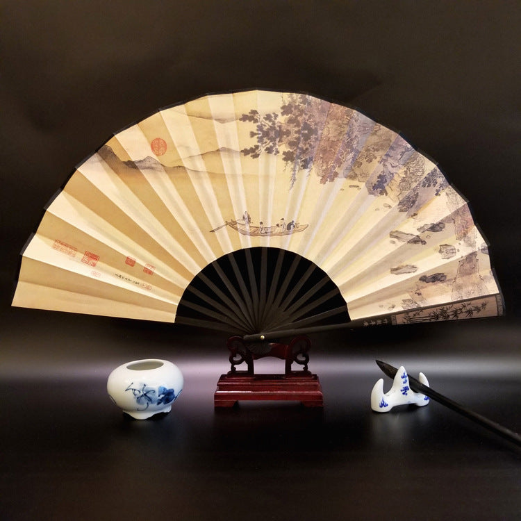 Éventail chinois pliable en bambou de 33,5 cm avec motif Grande Muraille