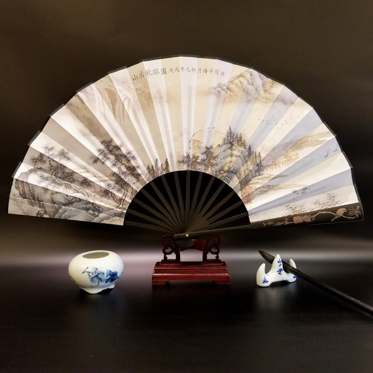 Éventail chinois pliable en bambou de 33,5 cm avec motif Grande Muraille