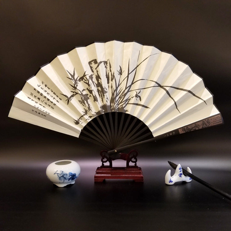 Éventail chinois pliable en bambou de 33,5 cm avec motif Grande Muraille