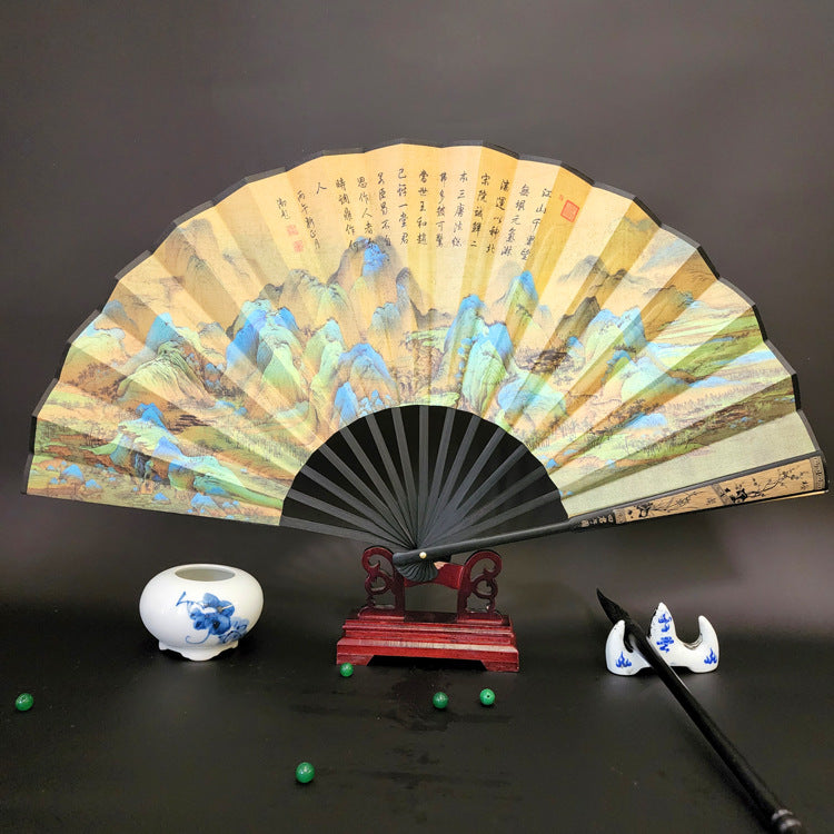 Éventail chinois pliable en bambou de 33,5 cm avec motif Grande Muraille
