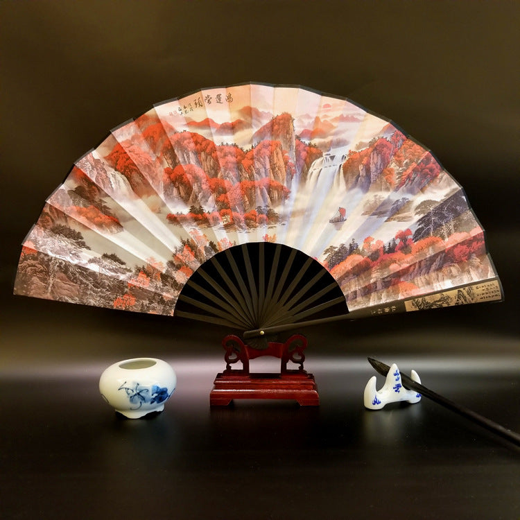 Éventail chinois pliable en bambou de 33,5 cm avec motif Grande Muraille