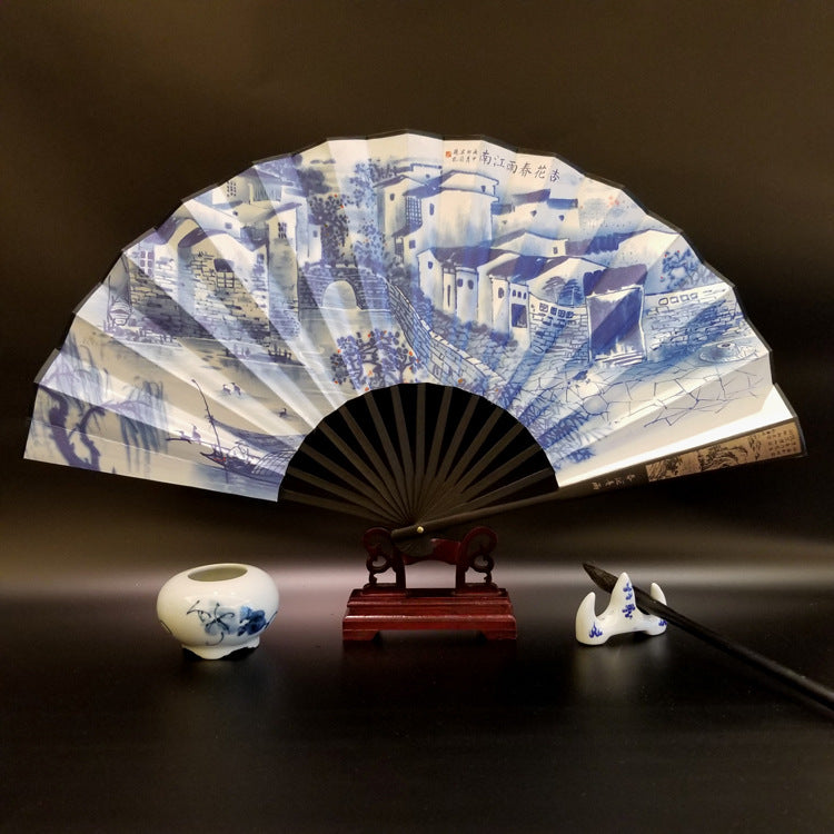 Éventail chinois pliable en bambou de 33,5 cm avec motif Grande Muraille