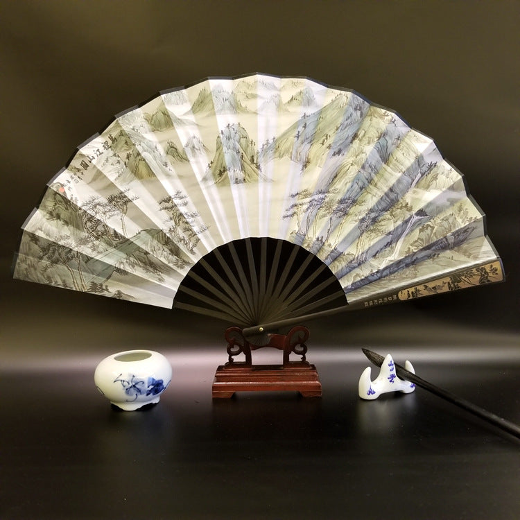 Éventail chinois pliable en bambou de 33,5 cm avec motif Grande Muraille