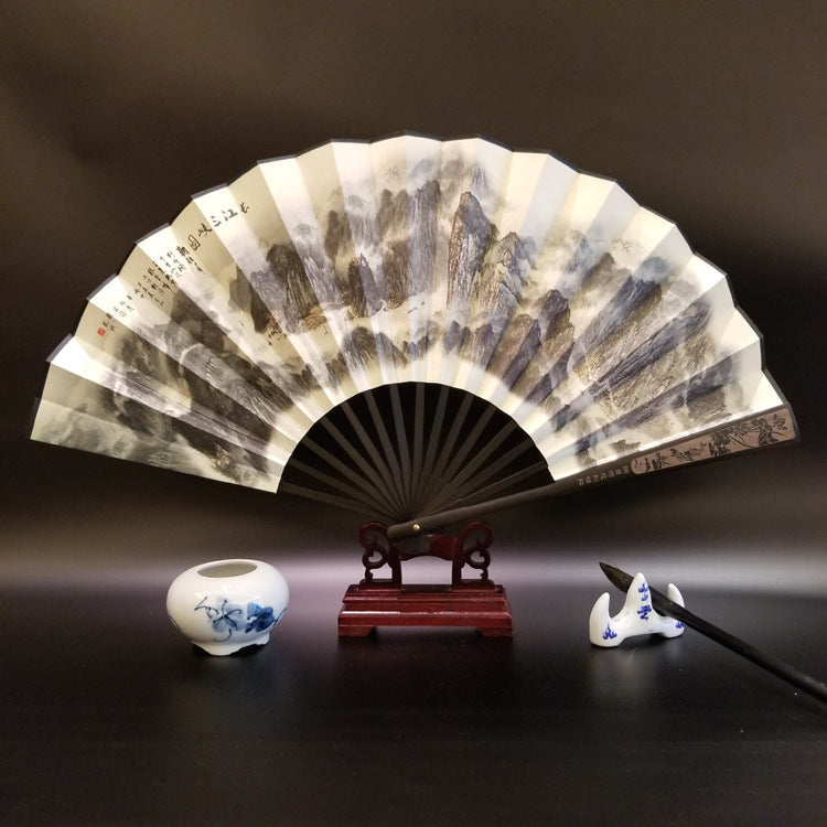 Éventail chinois pliable en bambou de 33,5 cm avec motif Grande Muraille
