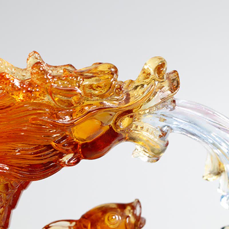 Handmade Feng Shui Liuli Dragon Koi Fish Crystal Art