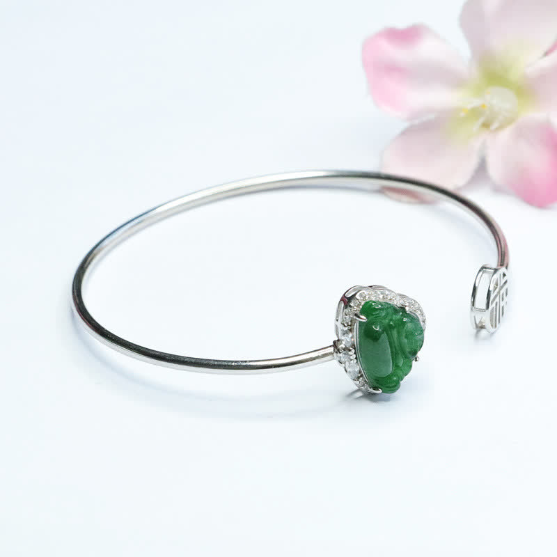 925 Sterling Silver Jade Luck Bracelet with Laughing Buddha Charm