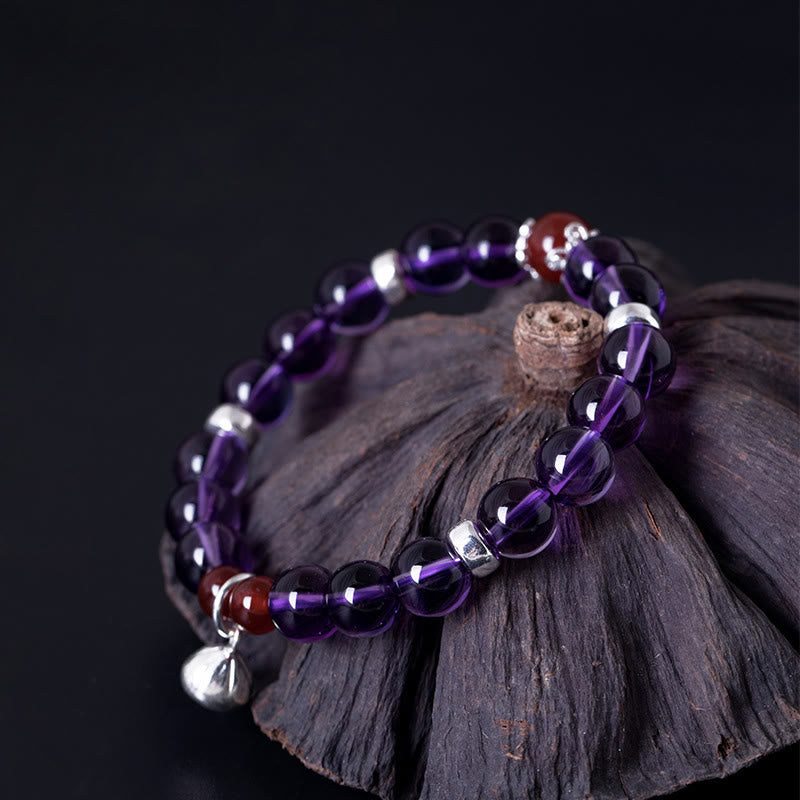 Bracelet positif en argent sterling avec agate rouge améthyste de 8 mm