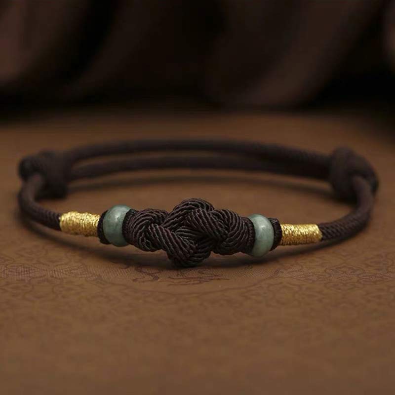 Adjustable Jade Luck Knot Bracelet with Red Feng Shui String