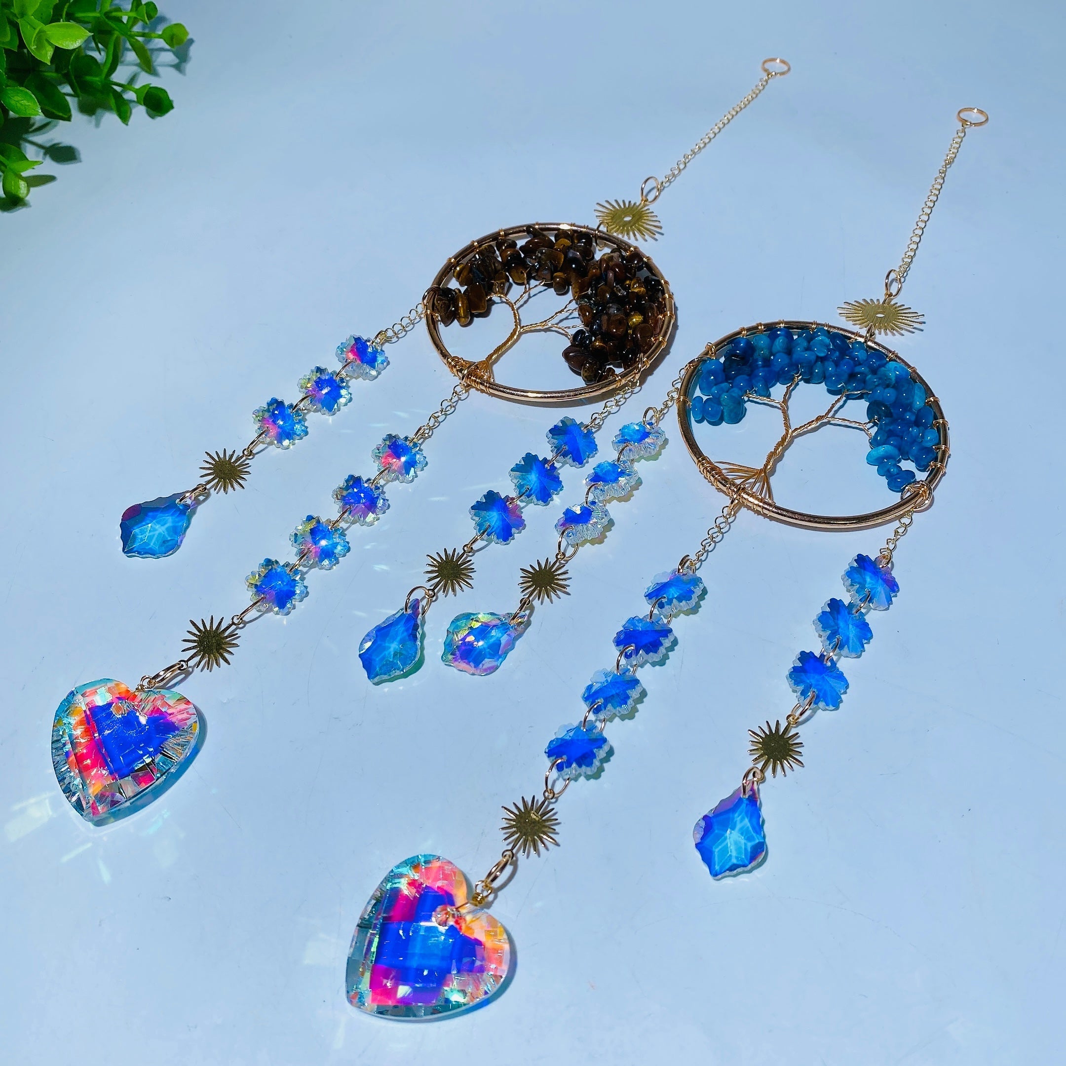 33cm Crystal Chips Golden Life Tree Suncatcher for Spiritual Healing
