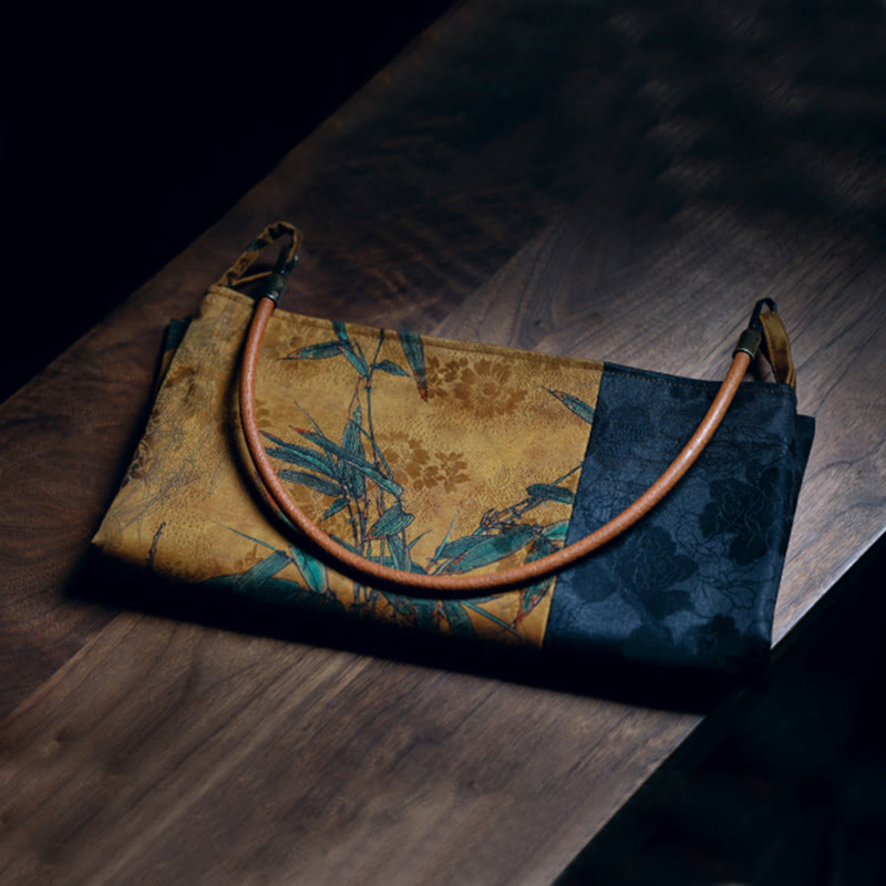 Sac à bandoulière en feuilles de bambou spirituelles de 33 cm avec boucle
