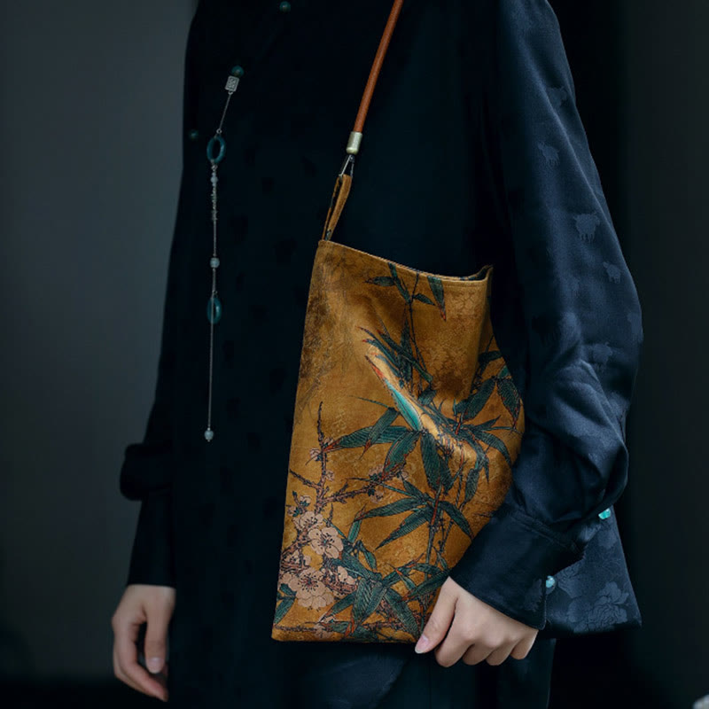 Sac à bandoulière en feuilles de bambou spirituelles de 33 cm avec boucle