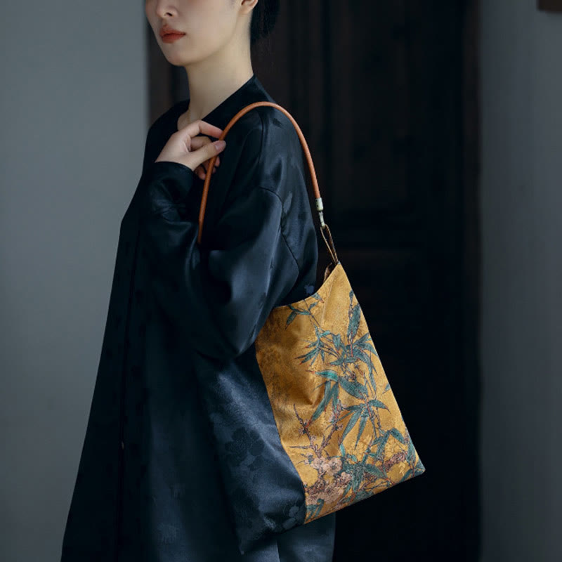 Sac à bandoulière en feuilles de bambou spirituelles de 33 cm avec boucle