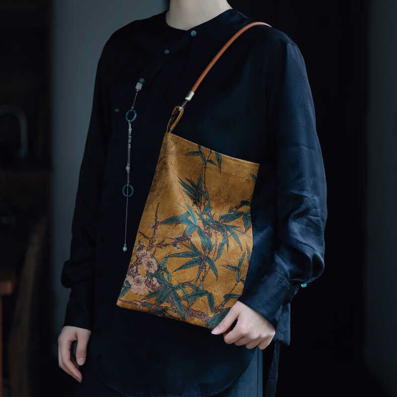 Sac à bandoulière en feuilles de bambou spirituelles de 33 cm avec boucle