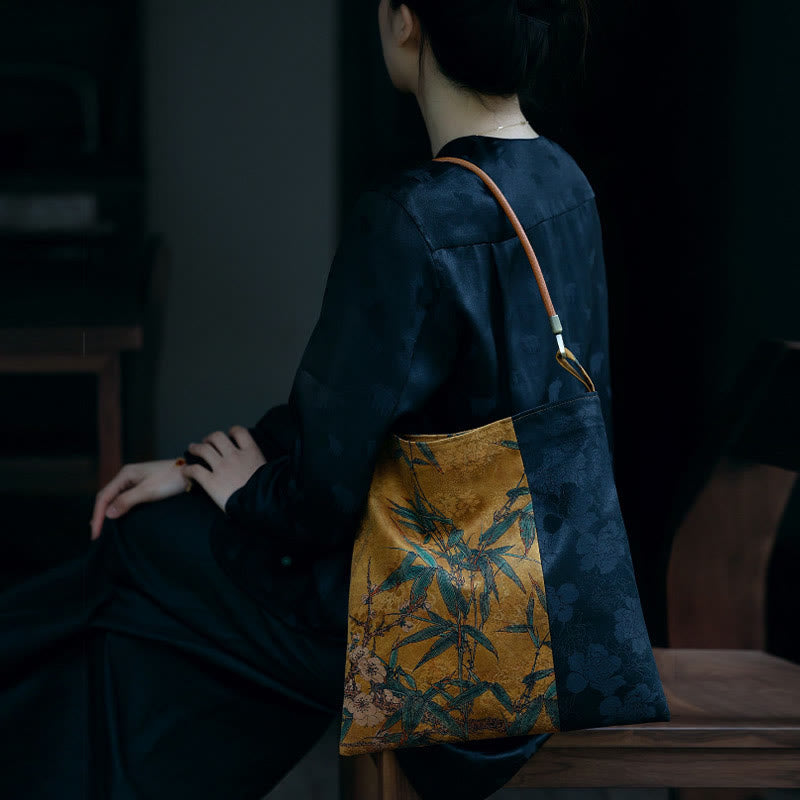 Sac à bandoulière en feuilles de bambou spirituelles de 33 cm avec boucle