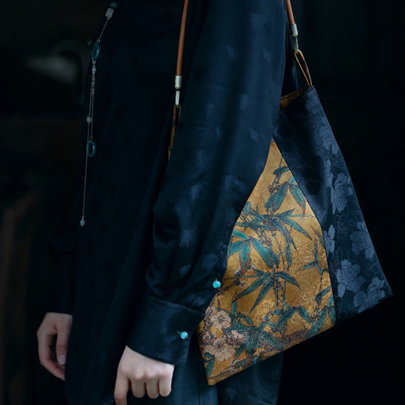 Sac à bandoulière en feuilles de bambou spirituelles de 33 cm avec boucle