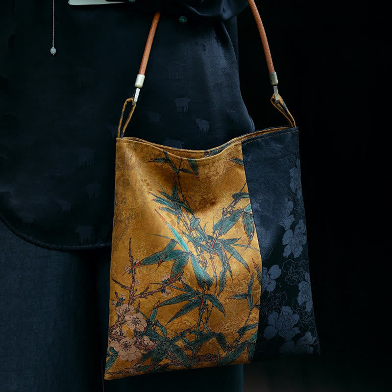 Sac à bandoulière en feuilles de bambou spirituelles de 33 cm avec boucle
