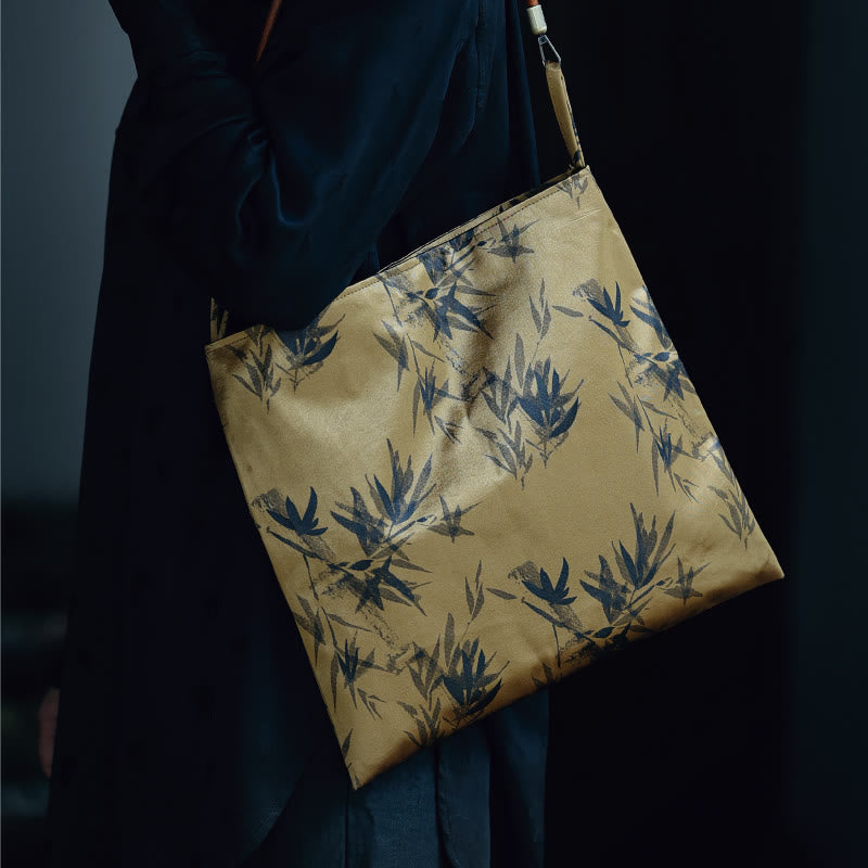 Sac à bandoulière en feuilles de bambou spirituelles de 33 cm avec boucle