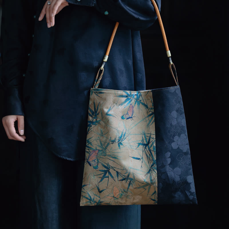 Sac à bandoulière en feuilles de bambou spirituelles de 33 cm avec boucle