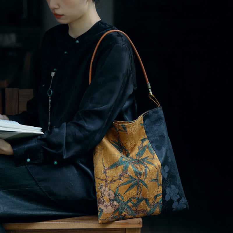 Sac à bandoulière en feuilles de bambou spirituelles de 33 cm avec boucle