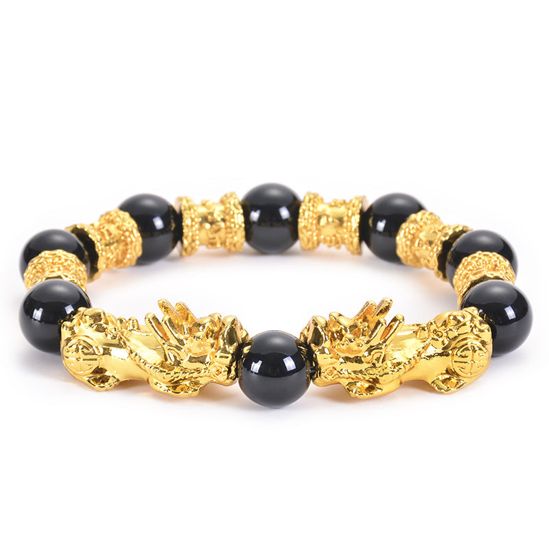 Unisex Double Pixiu Obsidian 12mm Wealth Bracelet