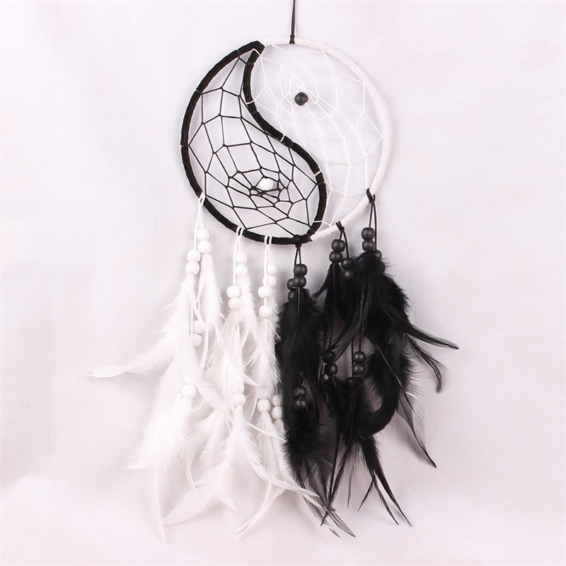 Yin Yang Dream Catcher with Feathers | Balance Wall Art