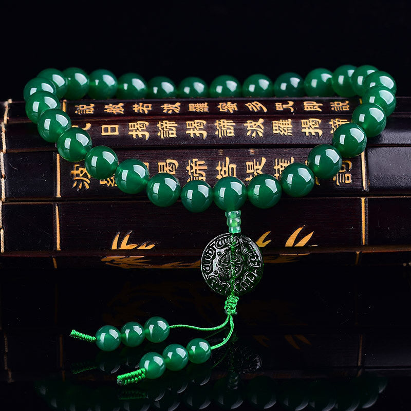 12mm Green Agate Mala Bracelet for Manifestation & Success