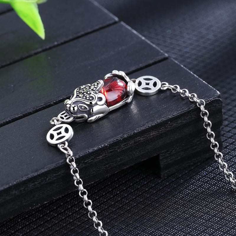 FengShui Pixiu Wealth Bracelet with Copper & Garnet