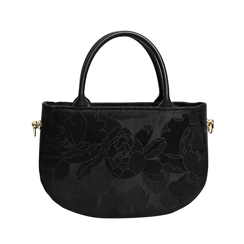 Vintage Flower Peony Metal Chain Zipper Crossbody Bag