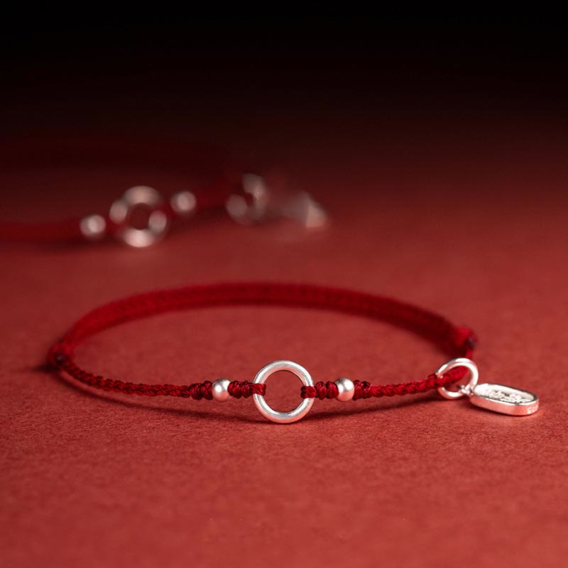 925 Sterling Silver Red String Bracelet with Peace Joy Lotus Buckle