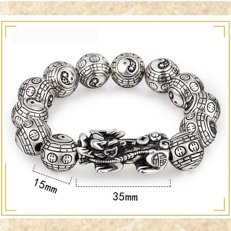 8mm Silver Pixiu Feng Shui Wealth Bracelet for Prosperity