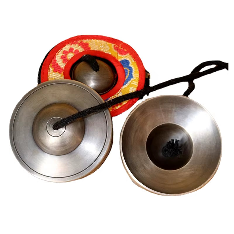 Nepal Brass Tinkle Bell Cymbal with Bag Sound Healing Yoga Meditation Bell Vintage Buddhist Tingsha Bells Orff Instruments Gifts